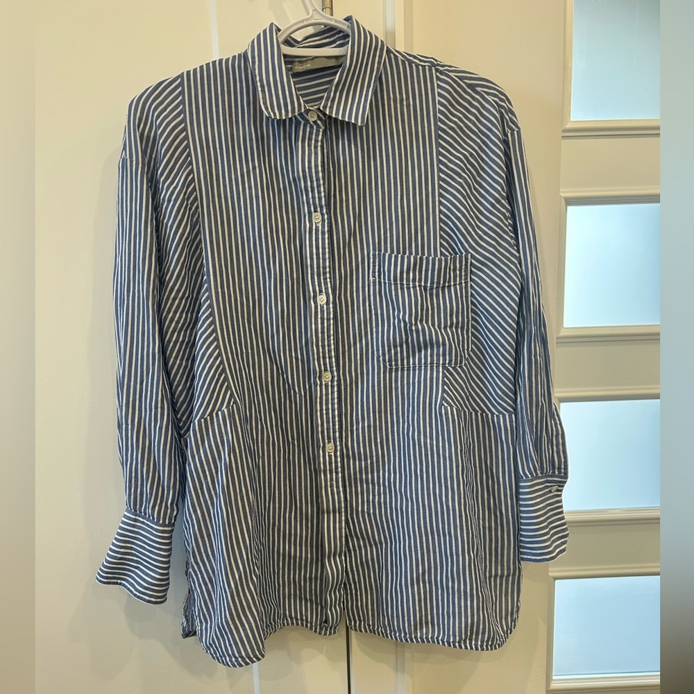 Vince Blue and White Striped Button-Down Shirt